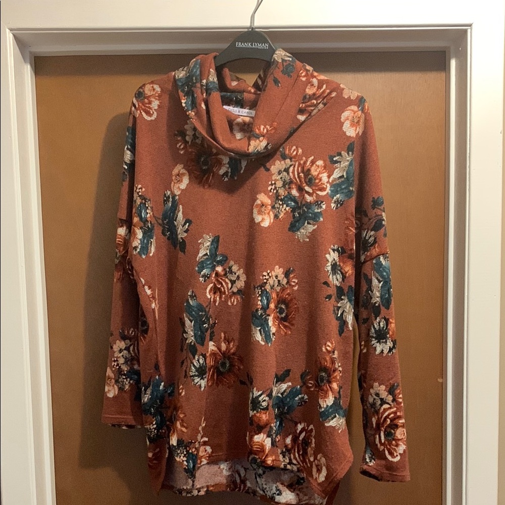 Chris & Carol Brown and Blue Cowl Neck Sweater